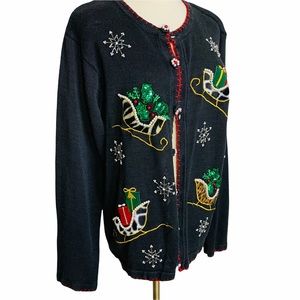 Christmas Holiday Sequin Knit Button Cardigan MEDIUM